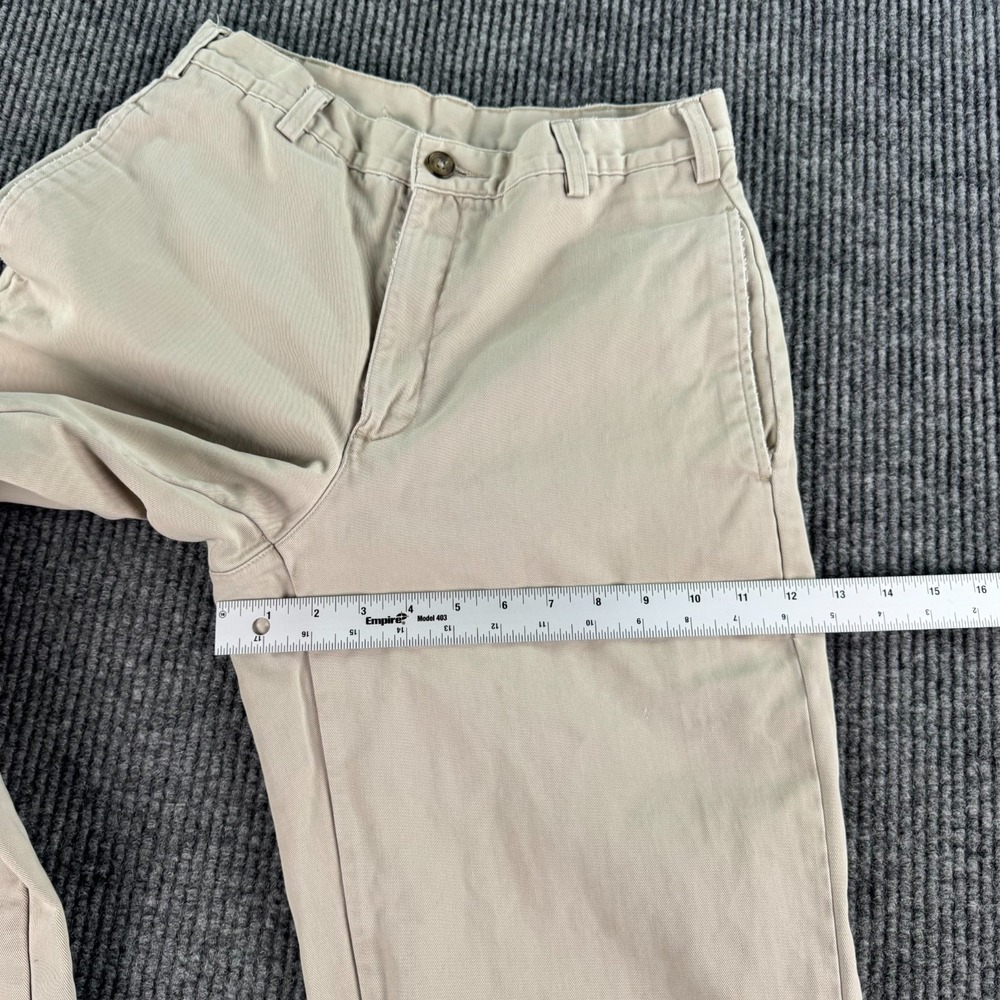 LL Bean Pants Men 30x32 Beige Fleece Lined Khaki Distressed Workwear Nat - Picture 8 of 14
